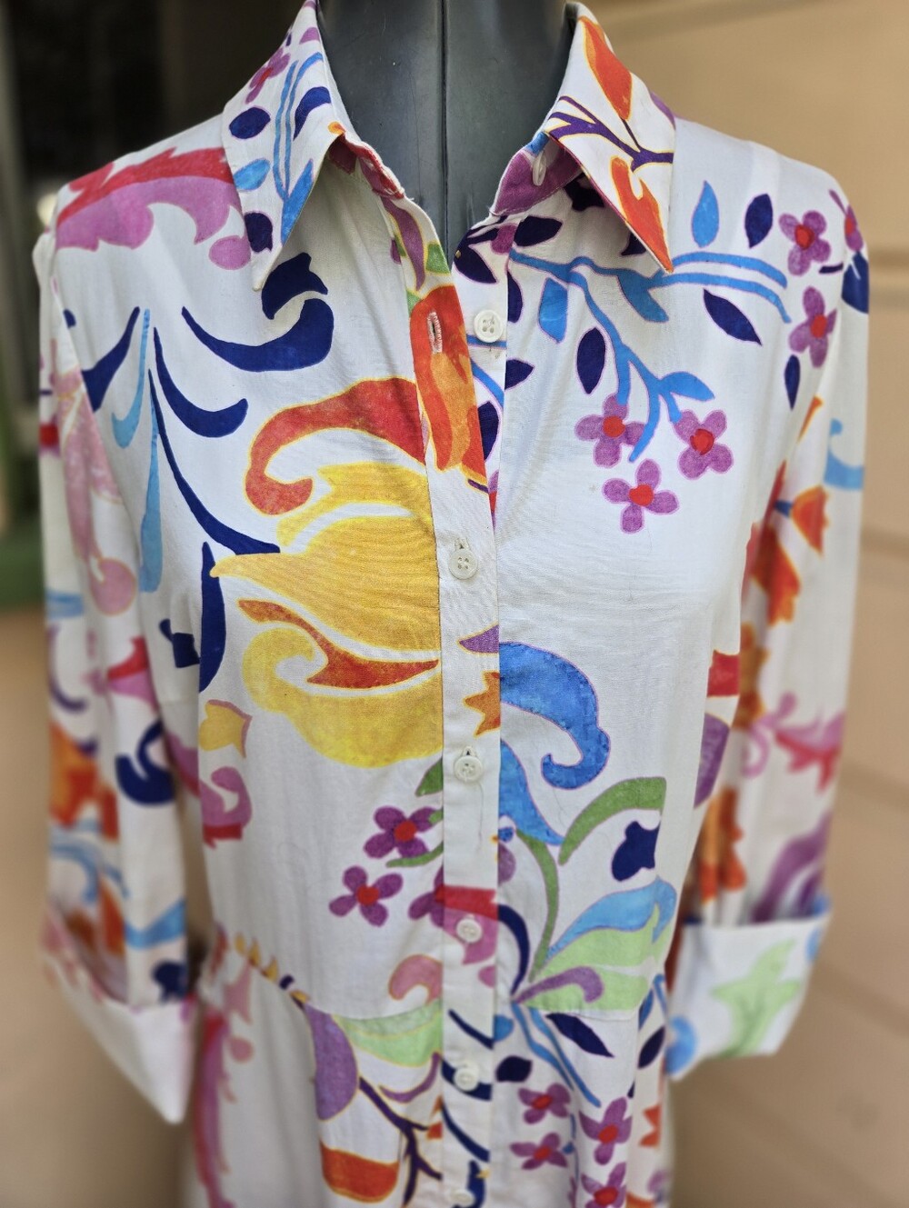Vibrant Zara Summer Floral Button-Down Shirt Dress Size 10 - Picture 6 of 9
